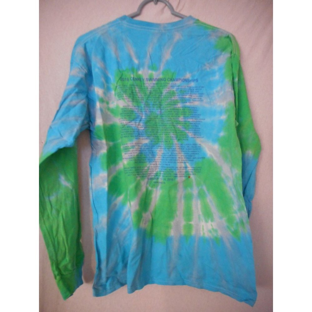 Unisex Green Blue Tie Dye Sz L Long Sleeve T-shirt Double sided cotton Swimming - Picture 4 of 5